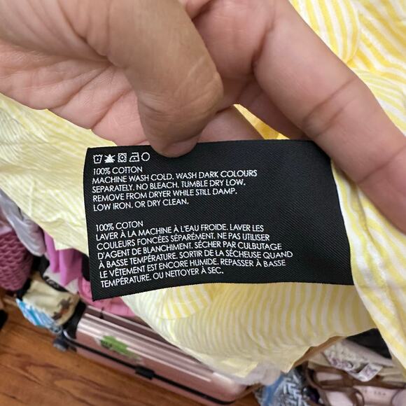 Club Monaco‎ Bow Neck Daffodil Blouse Button Striped Flutter Sleeve Size Large - Picture 5 of 10